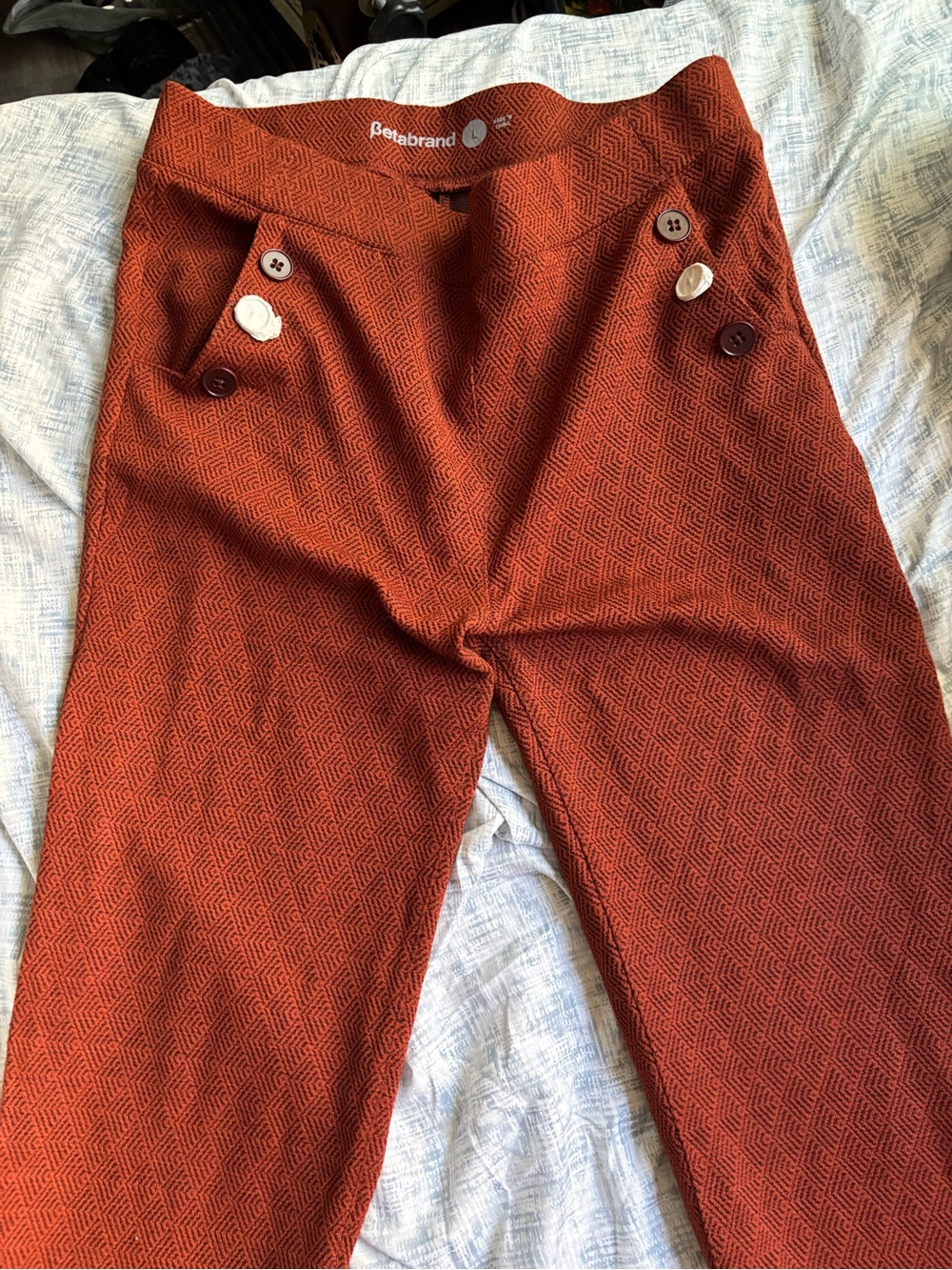 Betabrand Women’s Burnt Orange Textured Stretch Chinos